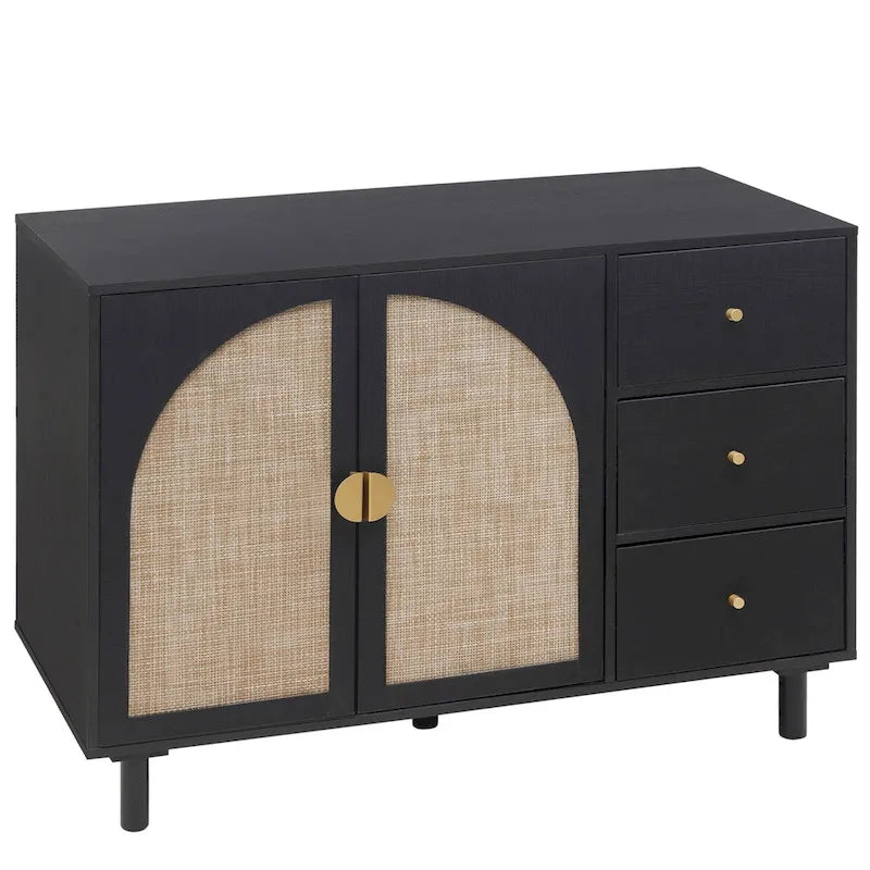 Organizzatore per dispensa in legno con 2 ante e 3 cassetti con ripiani regolabili, mobile contenitore per soggiorno e cucina