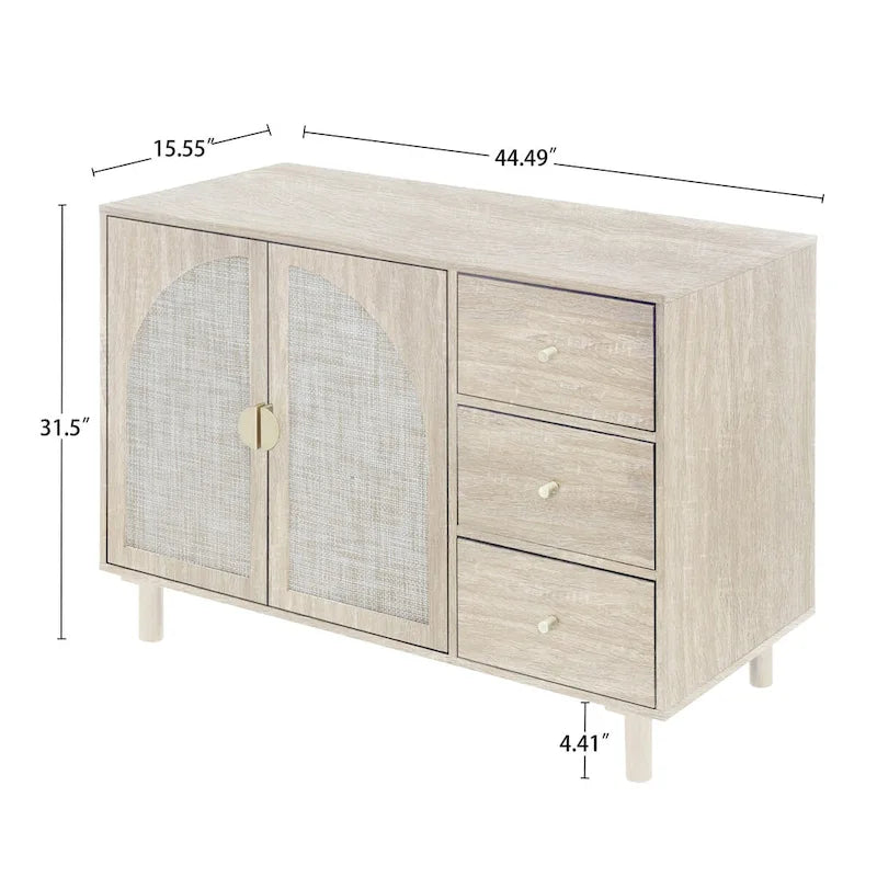 Organizzatore per dispensa in legno con 2 ante e 3 cassetti con ripiani regolabili, mobile contenitore per soggiorno e cucina