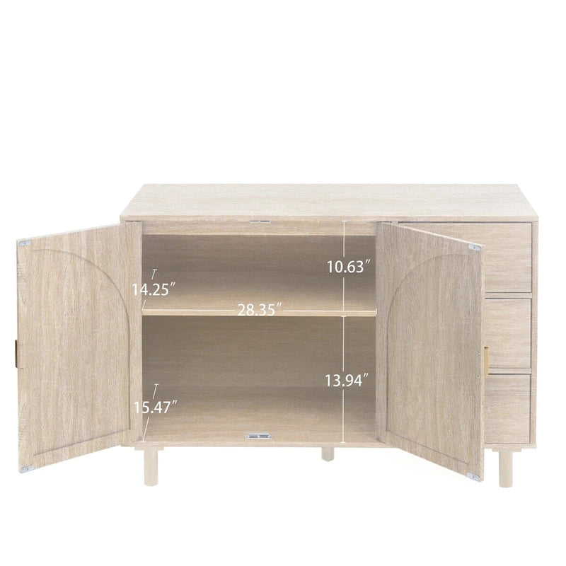 Organizzatore per dispensa in legno con 2 ante e 3 cassetti con ripiani regolabili, mobile contenitore per soggiorno e cucina