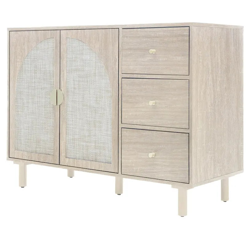Organizzatore per dispensa in legno con 2 ante e 3 cassetti con ripiani regolabili, mobile contenitore per soggiorno e cucina