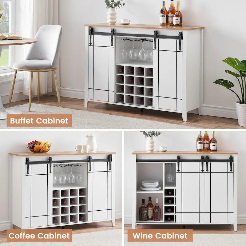 Credenza da buffet per mobile bar da vino Farmhouse 47 con portabottiglie da 16 bottiglie - 15,7P x 47,2L x 34,61A
