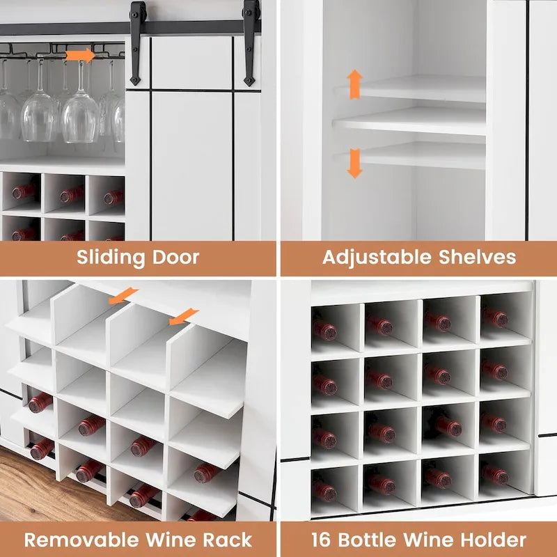 Credenza da buffet per mobile bar da vino Farmhouse 47 con portabottiglie da 16 bottiglie - 15,7P x 47,2L x 34,61A