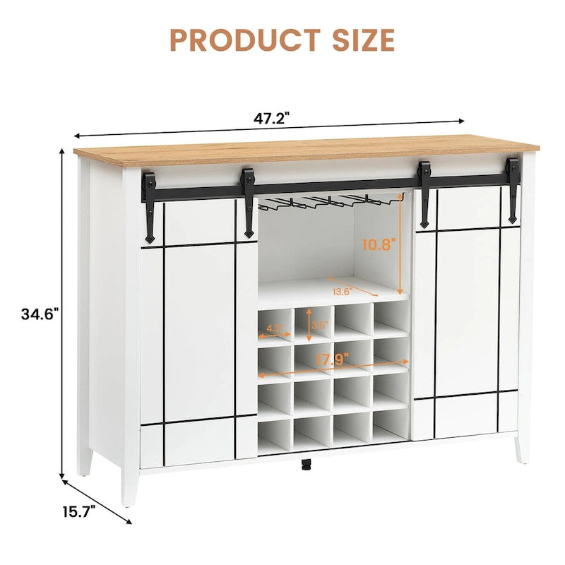 Credenza da buffet per mobile bar da vino Farmhouse 47 con portabottiglie da 16 bottiglie - 15,7P x 47,2L x 34,61A