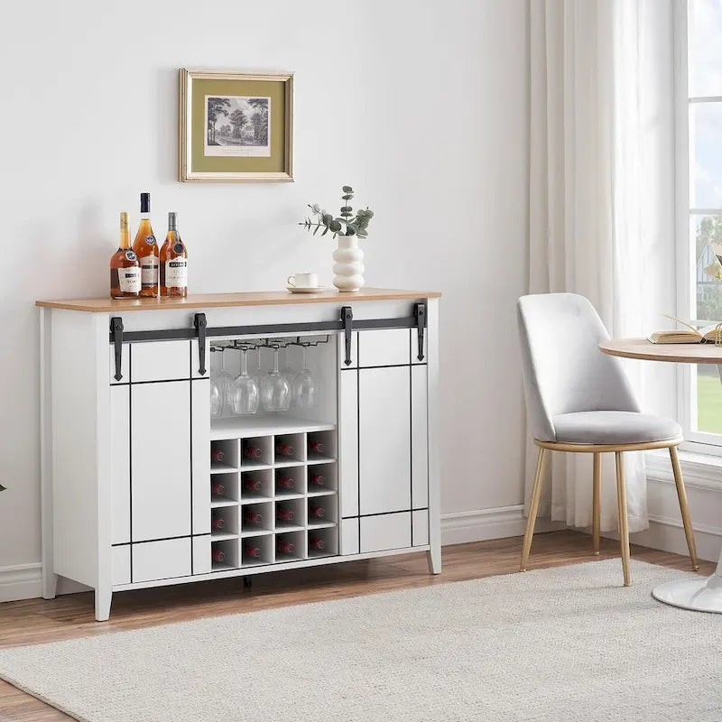Credenza da buffet per mobile bar da vino Farmhouse 47 con portabottiglie da 16 bottiglie - 15,7P x 47,2L x 34,61A