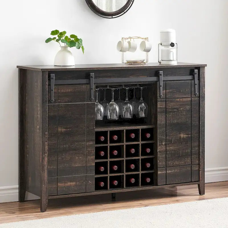 Credenza da buffet per mobile bar da vino Farmhouse 47 con portabottiglie da 16 bottiglie - 15,7P x 47,2L x 34,61A