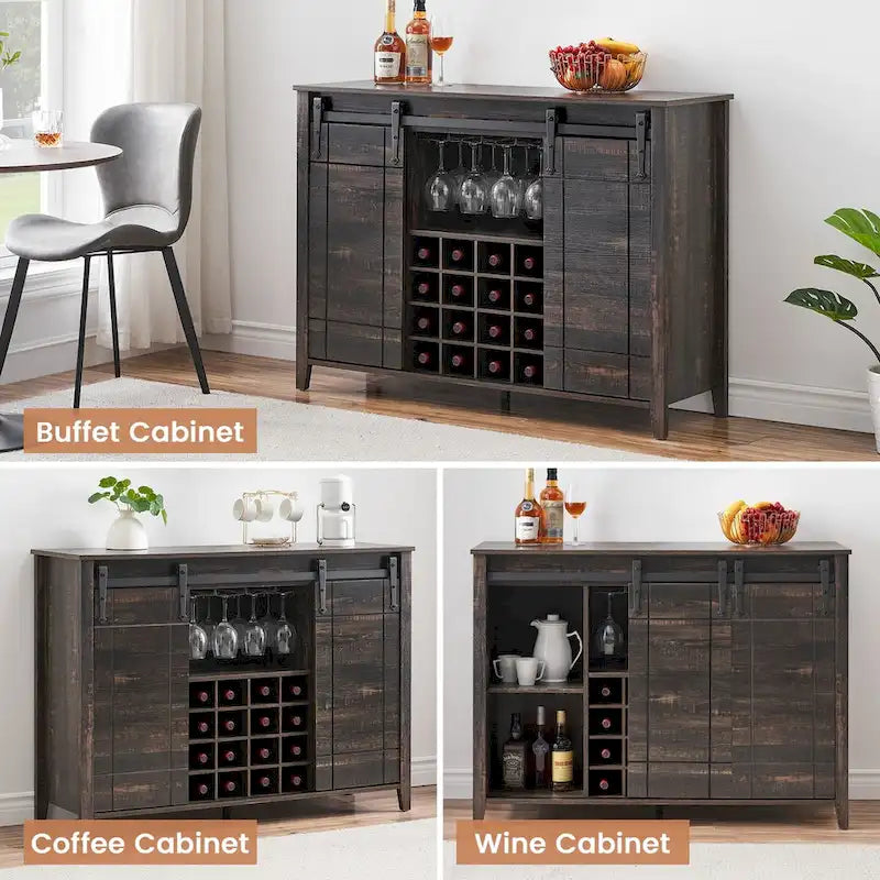 Credenza da buffet per mobile bar da vino Farmhouse 47 con portabottiglie da 16 bottiglie - 15,7P x 47,2L x 34,61A