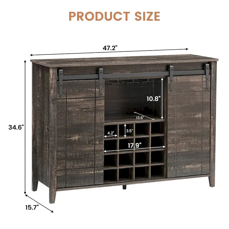 Credenza da buffet per mobile bar da vino Farmhouse 47 con portabottiglie da 16 bottiglie - 15,7P x 47,2L x 34,61A