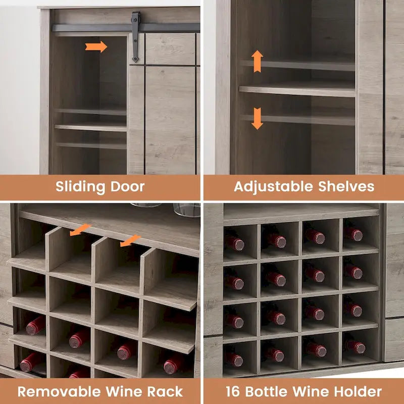Credenza da buffet per mobile bar da vino Farmhouse 47 con portabottiglie da 16 bottiglie - 15,7P x 47,2L x 34,61A