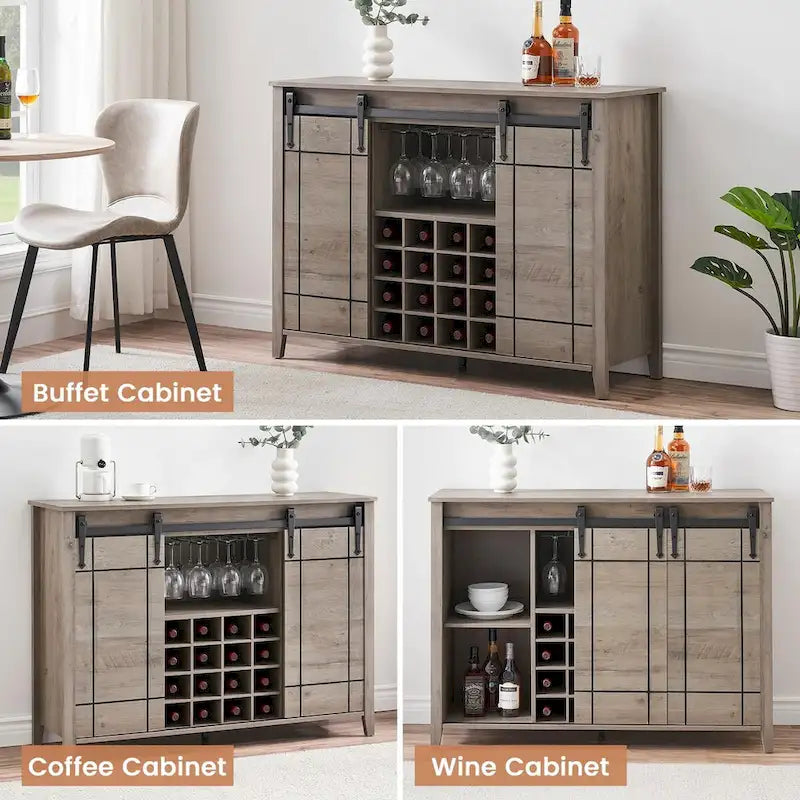 Credenza da buffet per mobile bar da vino Farmhouse 47 con portabottiglie da 16 bottiglie - 15,7P x 47,2L x 34,61A