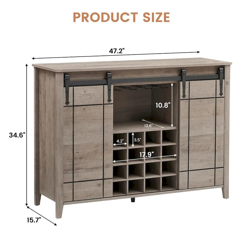 Credenza da buffet per mobile bar da vino Farmhouse 47 con portabottiglie da 16 bottiglie - 15,7P x 47,2L x 34,61A