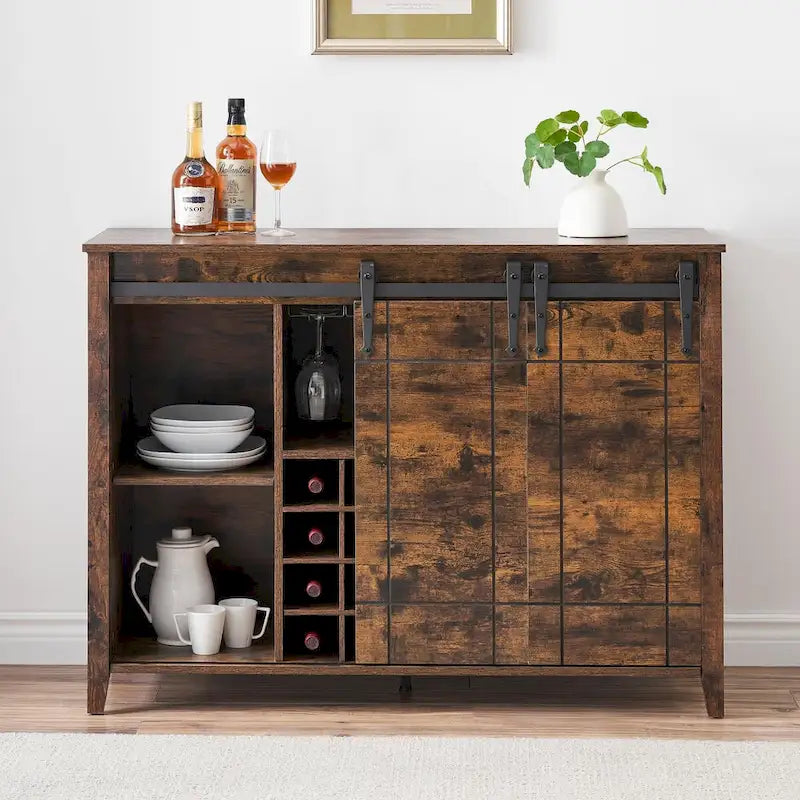 Credenza da buffet per mobile bar da vino Farmhouse 47 con portabottiglie da 16 bottiglie - 15,7P x 47,2L x 34,61A