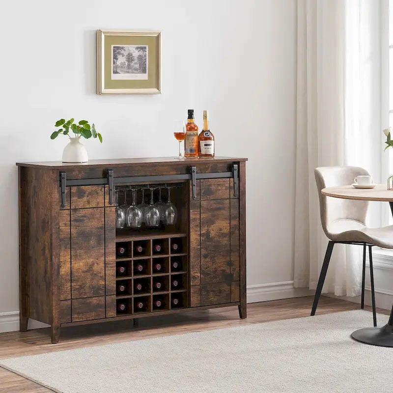 Credenza da buffet per mobile bar da vino Farmhouse 47 con portabottiglie da 16 bottiglie - 15,7P x 47,2L x 34,61A