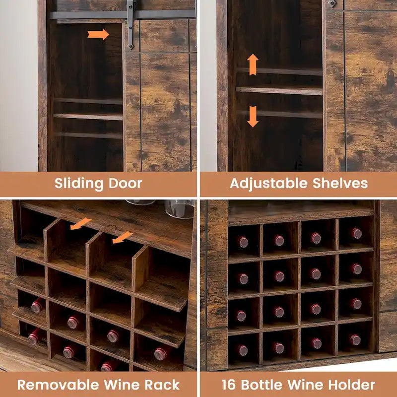 Credenza da buffet per mobile bar da vino Farmhouse 47 con portabottiglie da 16 bottiglie - 15,7P x 47,2L x 34,61A