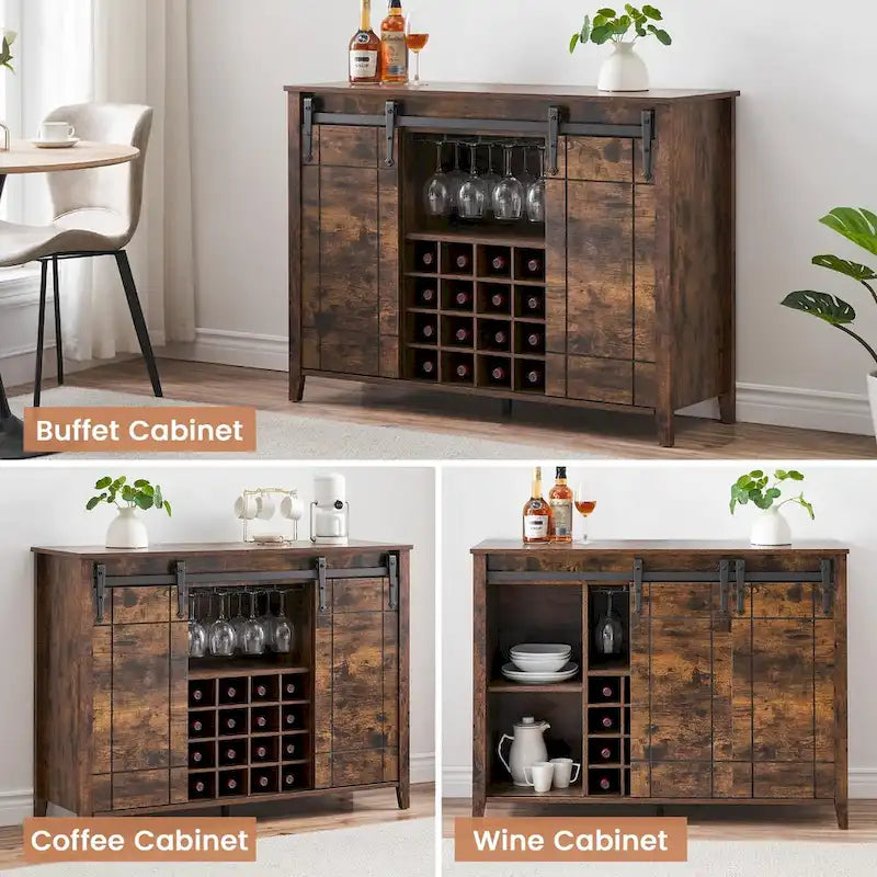 Credenza da buffet per mobile bar da vino Farmhouse 47 con portabottiglie da 16 bottiglie - 15,7P x 47,2L x 34,61A