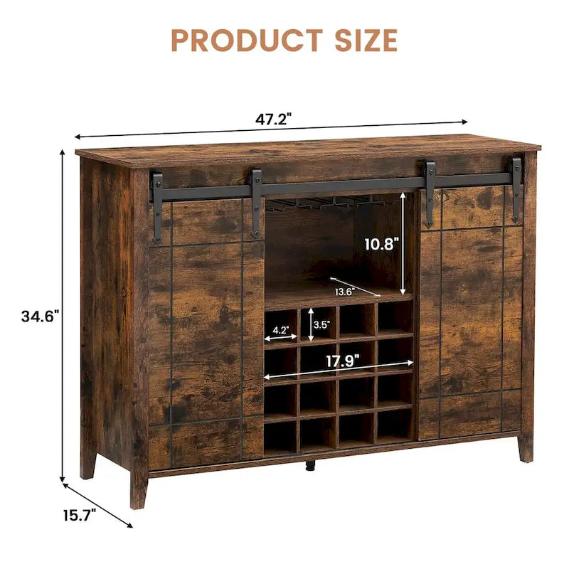 Credenza da buffet per mobile bar da vino Farmhouse 47 con portabottiglie da 16 bottiglie - 15,7P x 47,2L x 34,61A