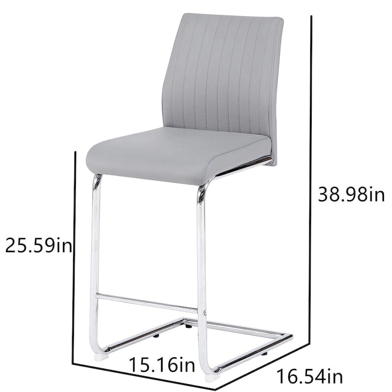 Sedia da bar moderna semplice grigio chiaro in pelle PU con tubo di metallo cromato, ristorante, set di 2 sedie da bar per la casa