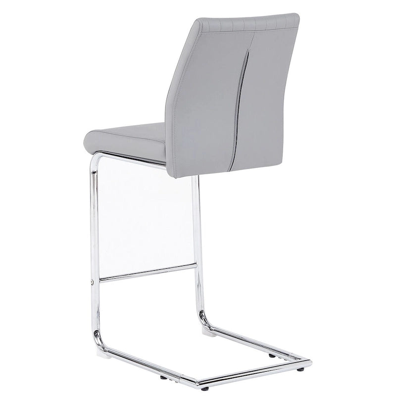 Sedia da bar moderna semplice grigio chiaro in pelle PU con tubo di metallo cromato, ristorante, set di 2 sedie da bar per la casa