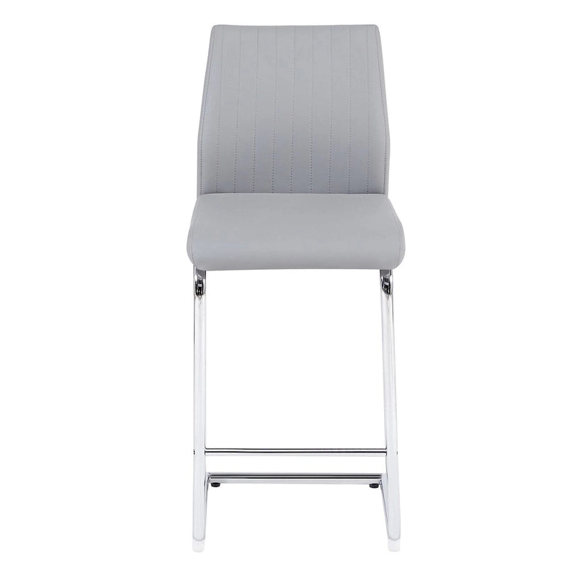 Sedia da bar moderna semplice grigio chiaro in pelle PU con tubo di metallo cromato, ristorante, set di 2 sedie da bar per la casa