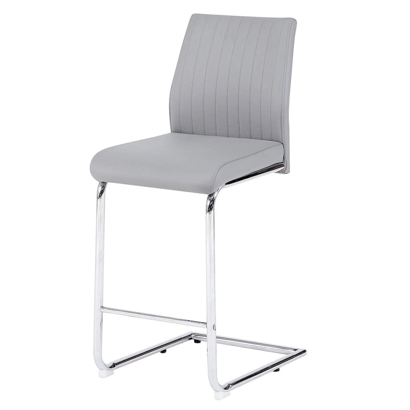 Sedia da bar moderna semplice grigio chiaro in pelle PU con tubo di metallo cromato, ristorante, set di 2 sedie da bar per la casa
