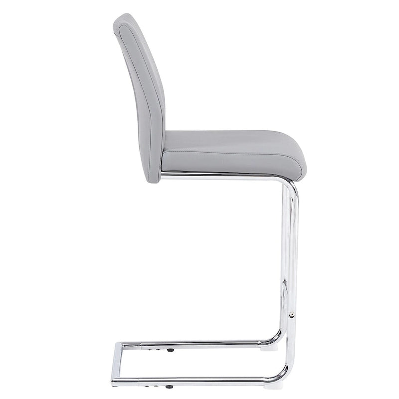 Sedia da bar moderna semplice grigio chiaro in pelle PU con tubo di metallo cromato, ristorante, set di 2 sedie da bar per la casa