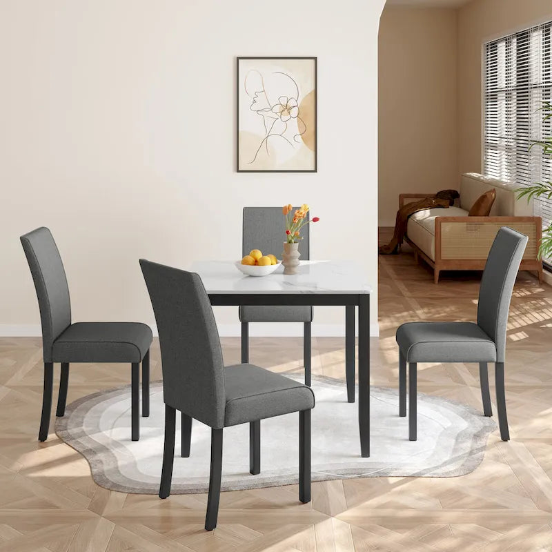Set da pranzo Corvus Fowey da 5 pezzi, tavolo in MDF con adesivo effetto marmo e 4 sedie imbottite