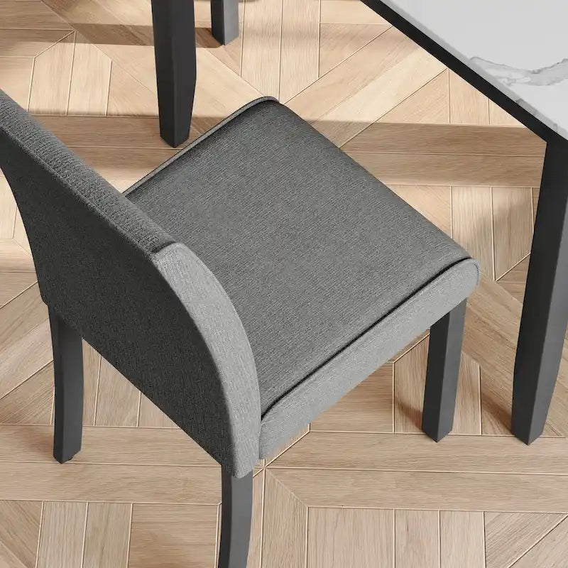 Set da pranzo Corvus Fowey da 5 pezzi, tavolo in MDF con adesivo effetto marmo e 4 sedie imbottite