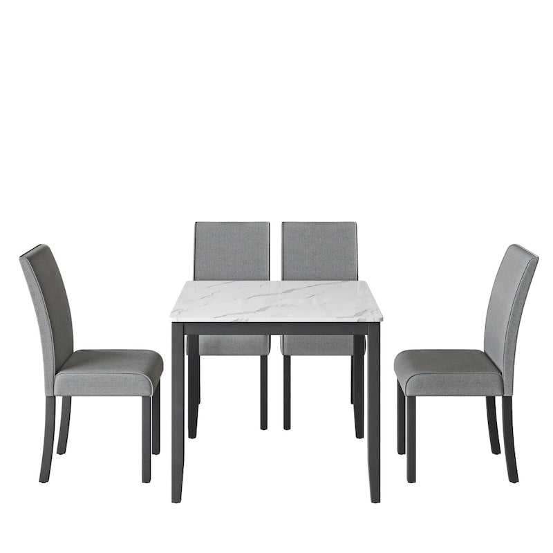 Set da pranzo Corvus Fowey da 5 pezzi, tavolo in MDF con adesivo effetto marmo e 4 sedie imbottite