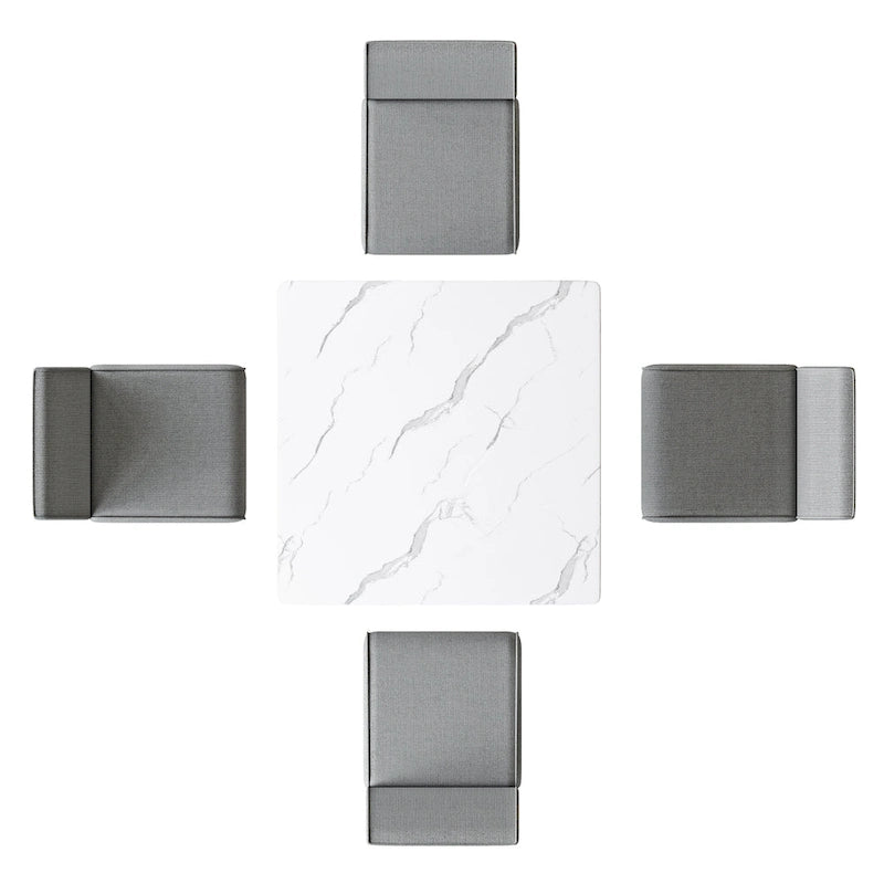 Set da pranzo Corvus Fowey da 5 pezzi, tavolo in MDF con adesivo effetto marmo e 4 sedie imbottite