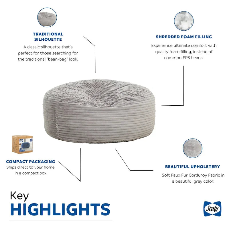 Sealy Kade Pouf Sacco in Ecopelliccia 6ft