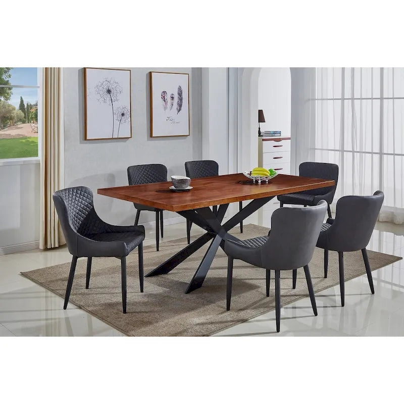 Sedie da pranzo in pelle PU con seduta e schienale trapuntati, set da 4