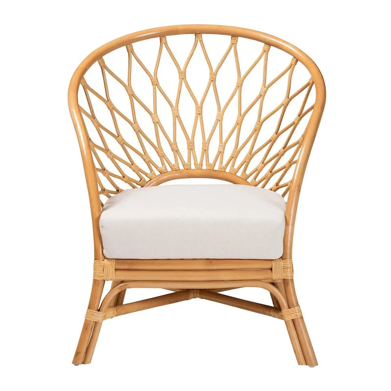 Poltrona d'accento Emmeline in rattan bohémien color miele
