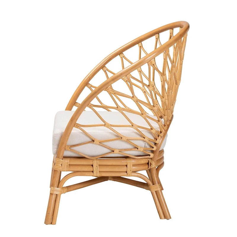 Poltrona d'accento Emmeline in rattan bohémien color miele