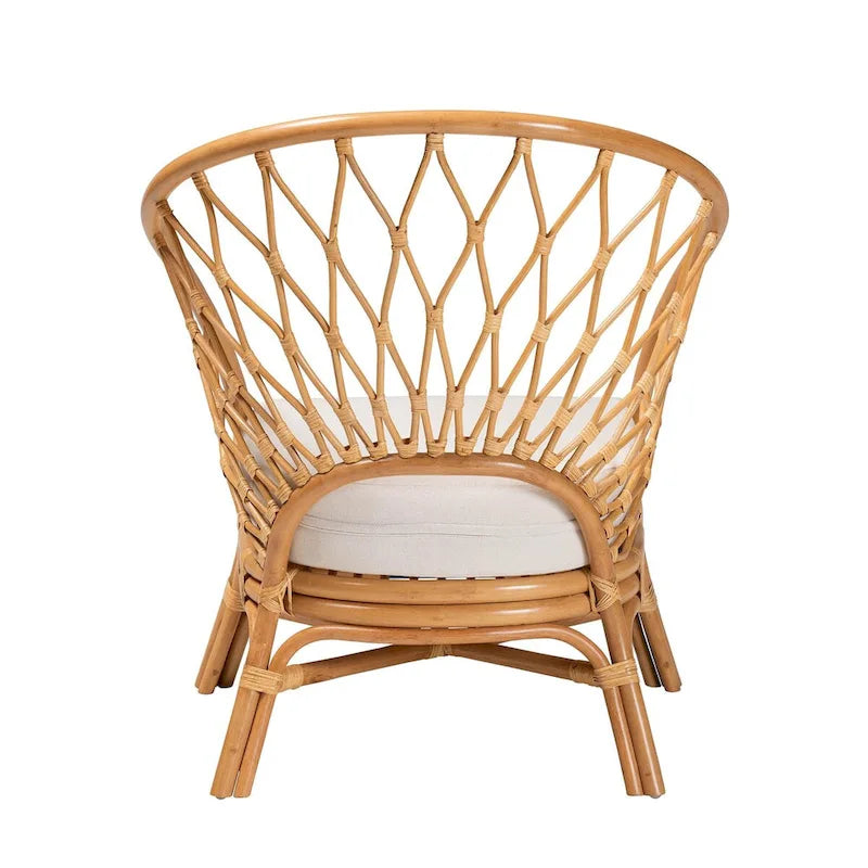 Poltrona d'accento Emmeline in rattan bohémien color miele
