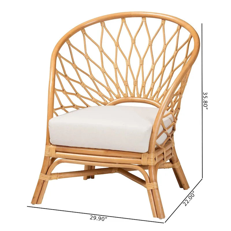 Poltrona d'accento Emmeline in rattan bohémien color miele