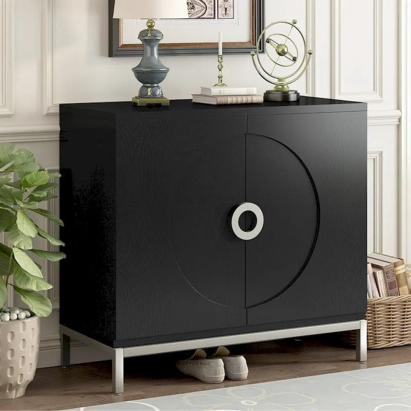 Credenza Armadietto con impiallacciatura in legno massello e struttura in metallo per soggiorno, ingresso