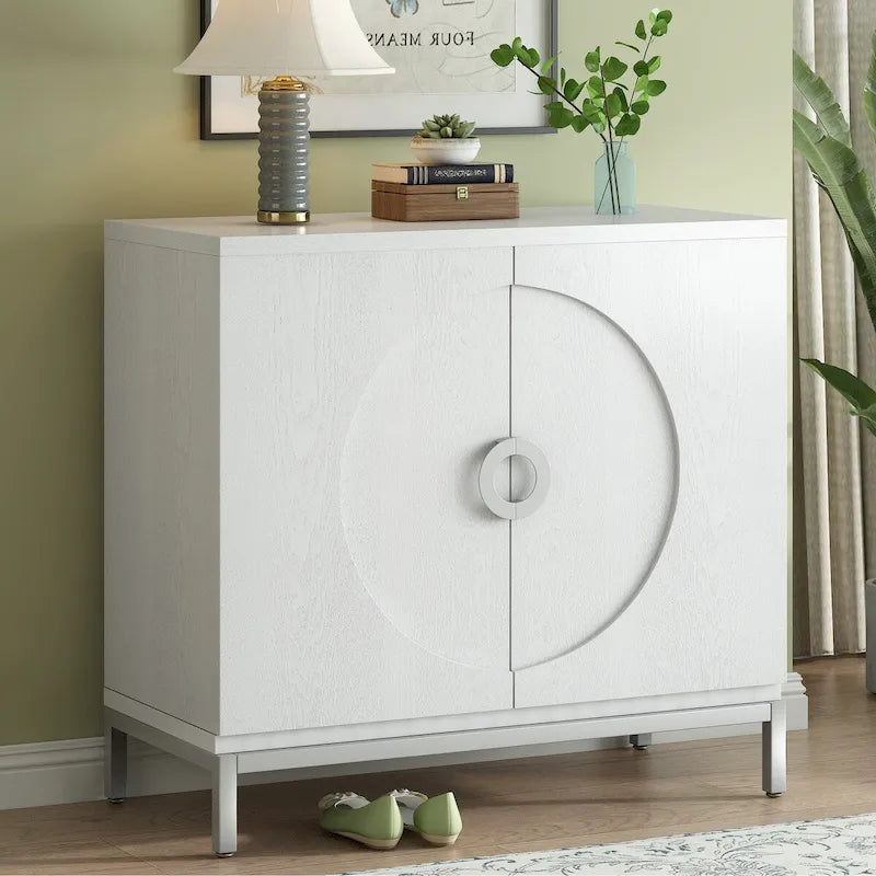 Credenza Armadietto con impiallacciatura in legno massello e struttura in metallo per soggiorno, ingresso