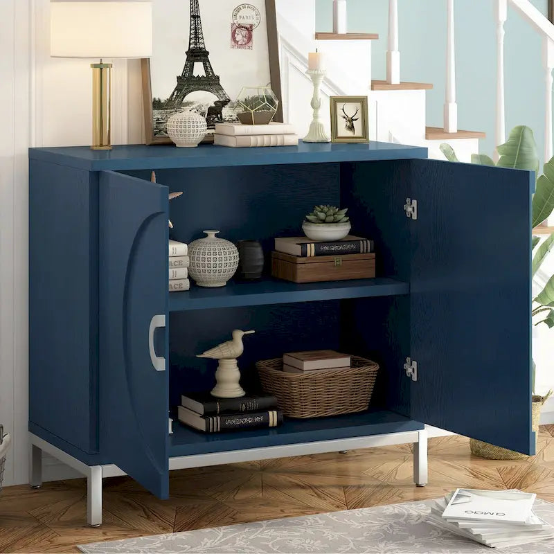 Credenza Armadietto con impiallacciatura in legno massello e struttura in metallo per soggiorno, ingresso