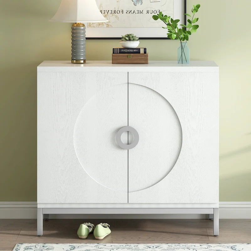 Credenza Armadietto con impiallacciatura in legno massello e struttura in metallo per soggiorno, ingresso