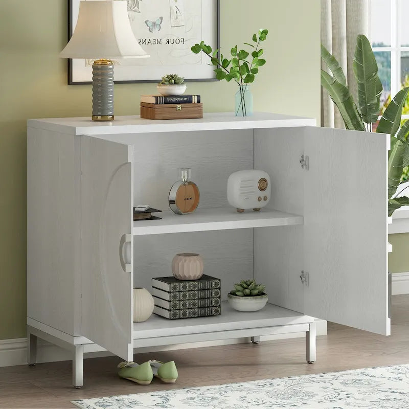 Credenza Armadietto con impiallacciatura in legno massello e struttura in metallo per soggiorno, ingresso