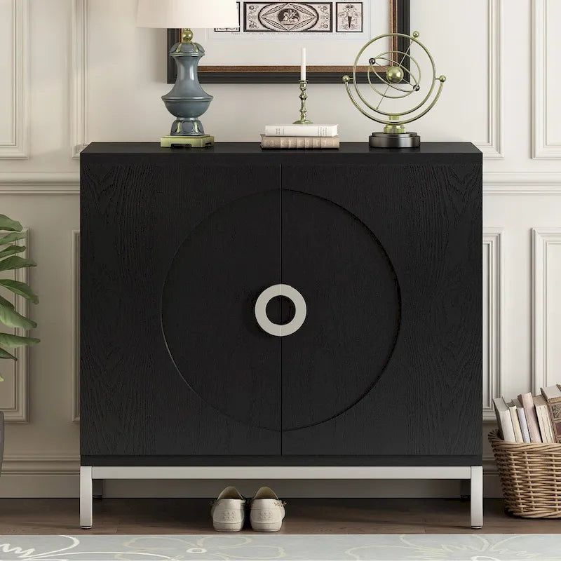 Credenza Armadietto con impiallacciatura in legno massello e struttura in metallo per soggiorno, ingresso