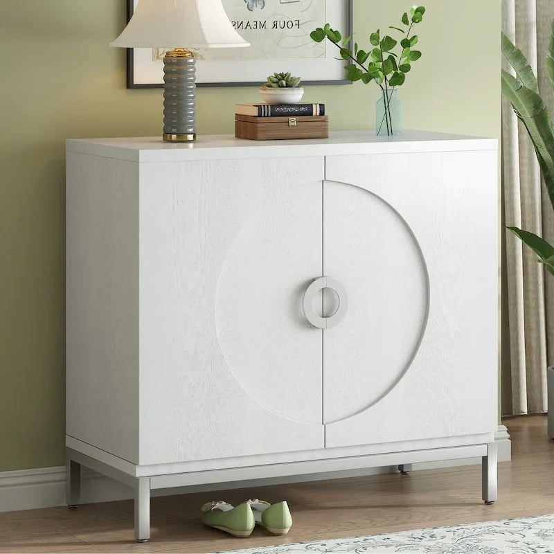 Credenza Armadietto con impiallacciatura in legno massello e struttura in metallo per soggiorno, ingresso