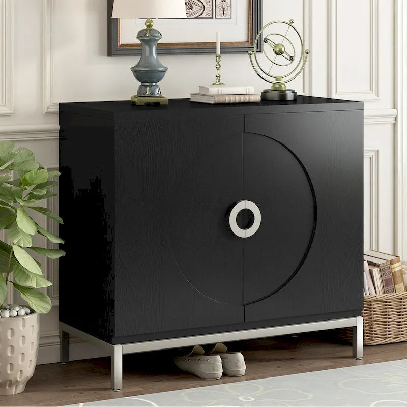 Credenza Armadietto con impiallacciatura in legno massello e struttura in metallo per soggiorno, ingresso