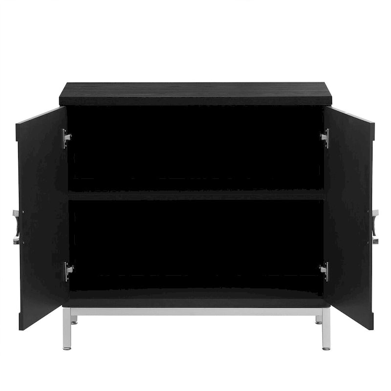 Credenza Armadietto con impiallacciatura in legno massello e struttura in metallo per soggiorno, ingresso