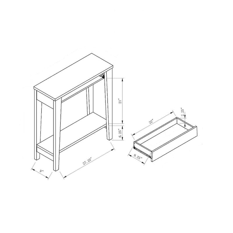 Console moderna con ripiano inferiore e gambe affusolate