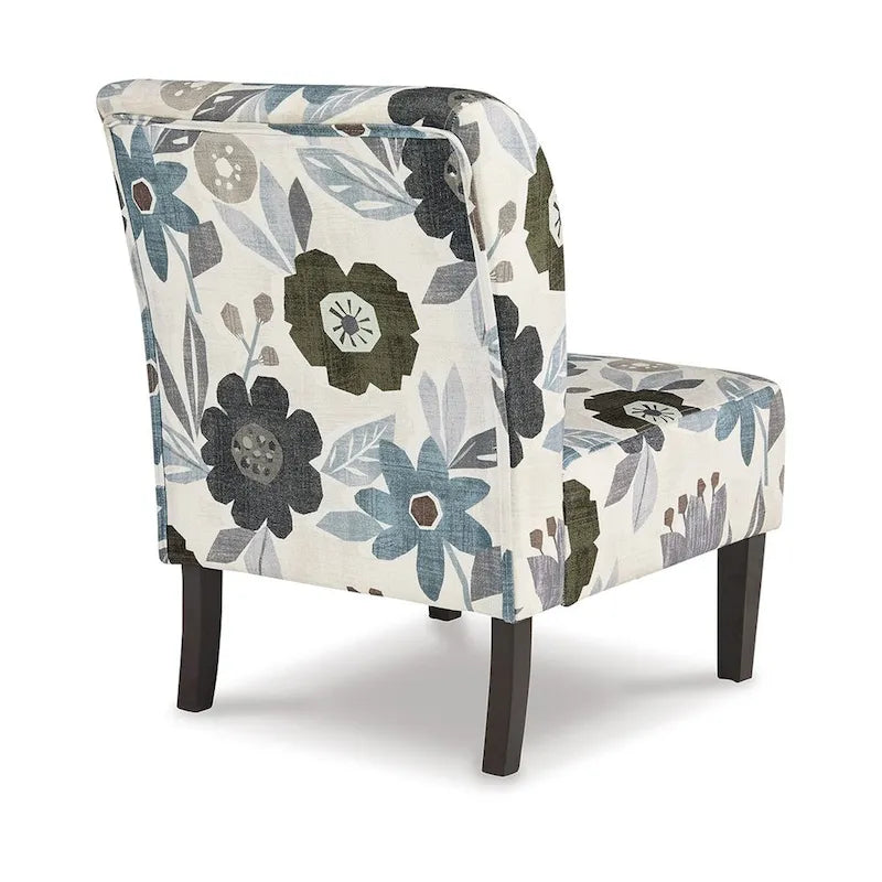 Poltrona Rima, cuscino in poliestere con motivo floreale grigio avorio, legno nero