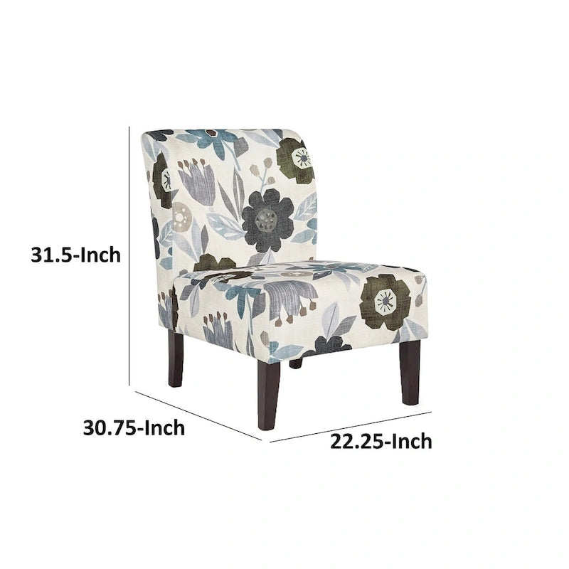 Poltrona Rima, cuscino in poliestere con motivo floreale grigio avorio, legno nero