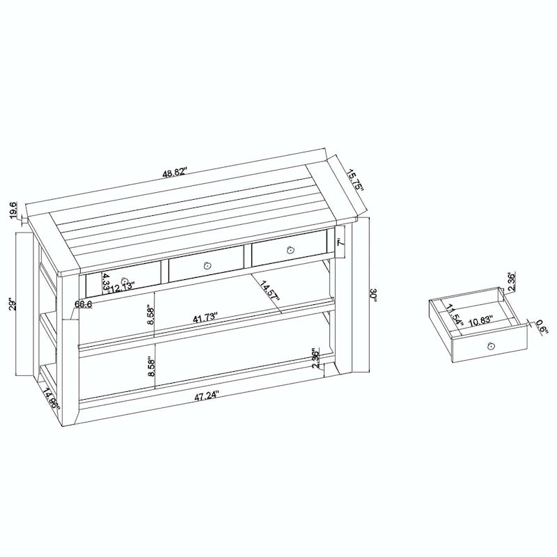 Consolle con piano in legno massello di pino da 48 pollici