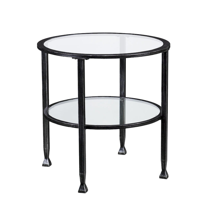 HomeRoots Tavolino rotondo 24x24x24 in vetro nero e ferro