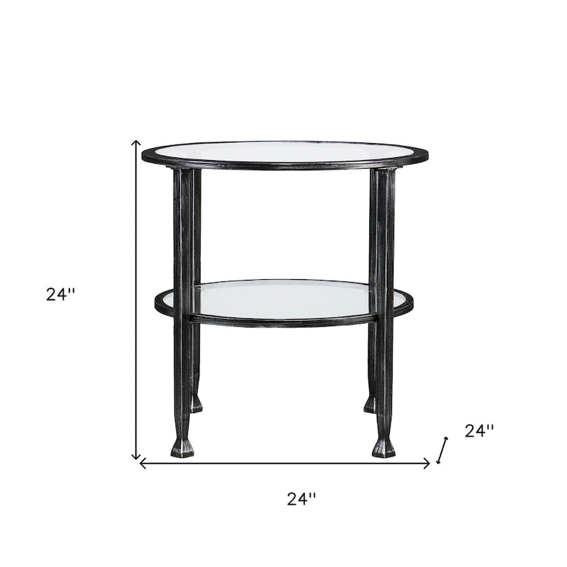 HomeRoots Tavolino rotondo 24x24x24 in vetro nero e ferro