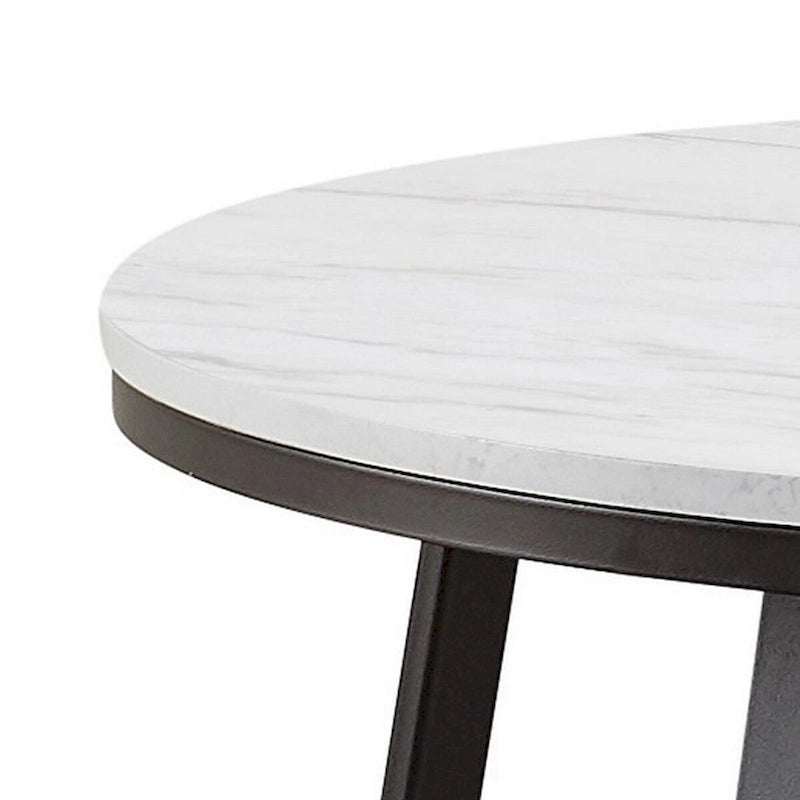 Tavolino da caffè da 91 cm, piano in finto marmo, base robusta in metallo, bianco, nero